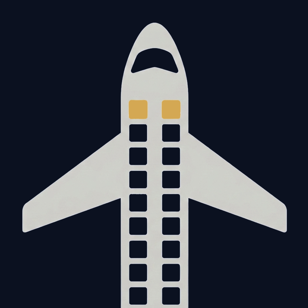 Row1 app icon, a top-down plane with two gold seats at Row 1